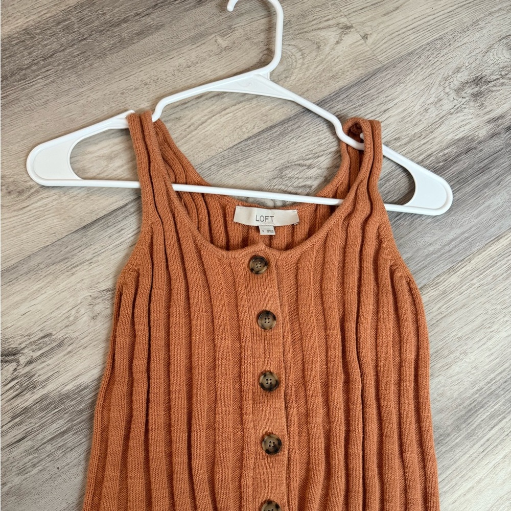 LOFT Terracotta Ribbed Button-Front Top - Picture 5 of 7